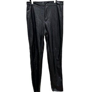 ZARA Faux Leather Leggings Skinny Pants Side‎ Zipper Slit Size Large L